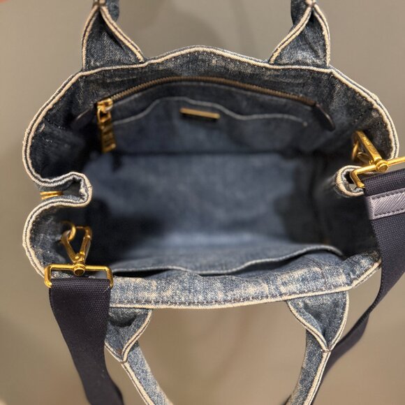 Prada Small Denim Canapa Logo Tote w/ Strap - Picture 7 of 9